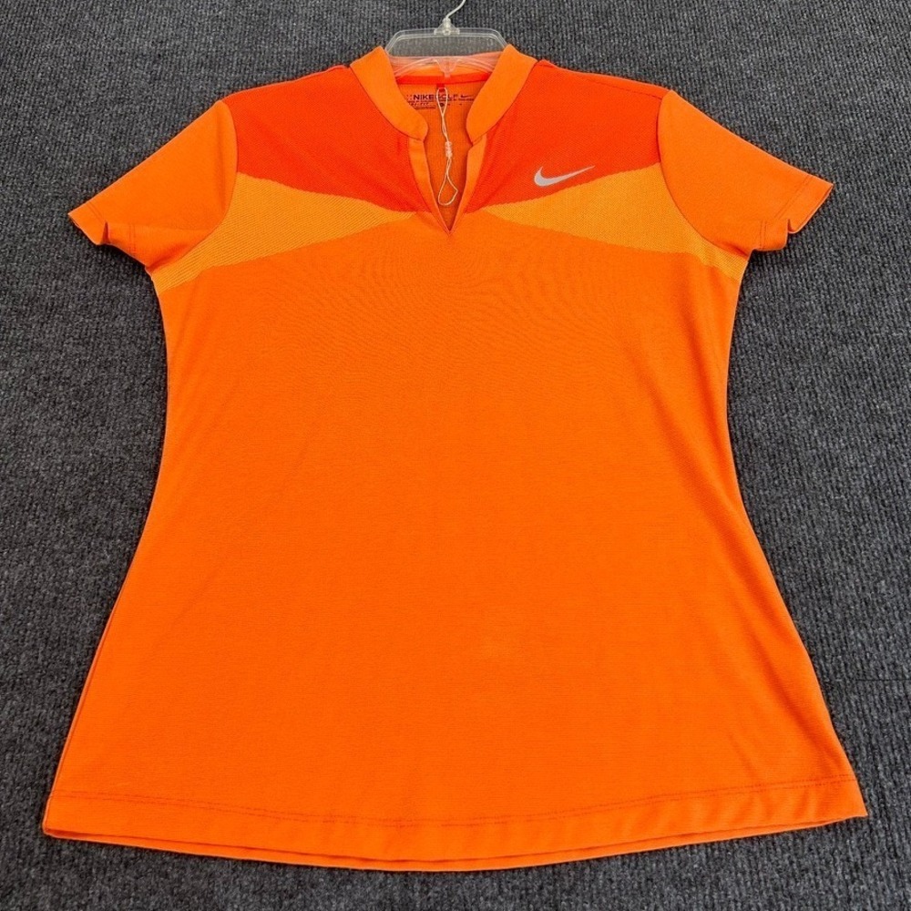 NIKE Golf Dri-Fit Women's Shirt Medium Short Sleeve V-Neck Orange Sporty Stretch